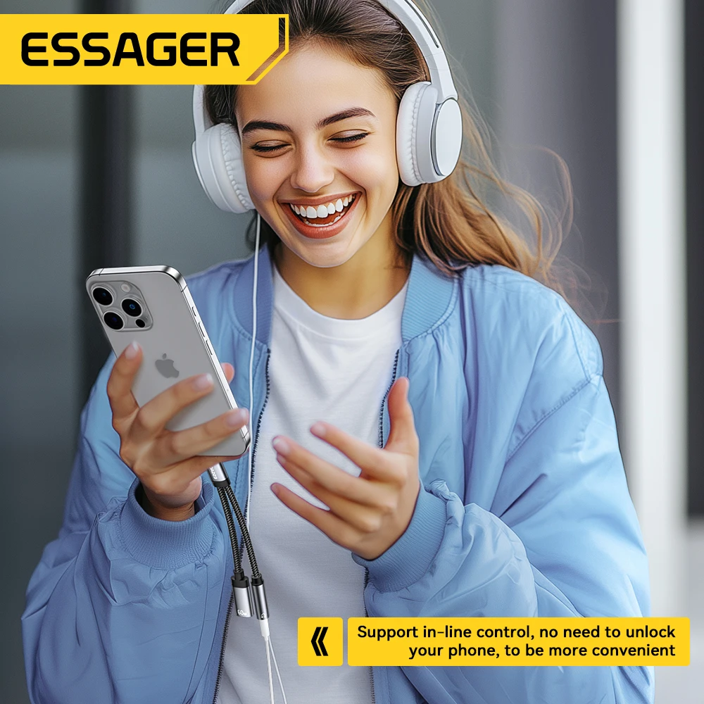 Essager-Adaptador de auriculares 2 en 1 Tipo C a 3,5mm, Cable auxiliar, PD, 60W, carga rápida para iPhone 16, 15, Samsung, Xiaomi 14, 13, Tablet PC - imagen 4