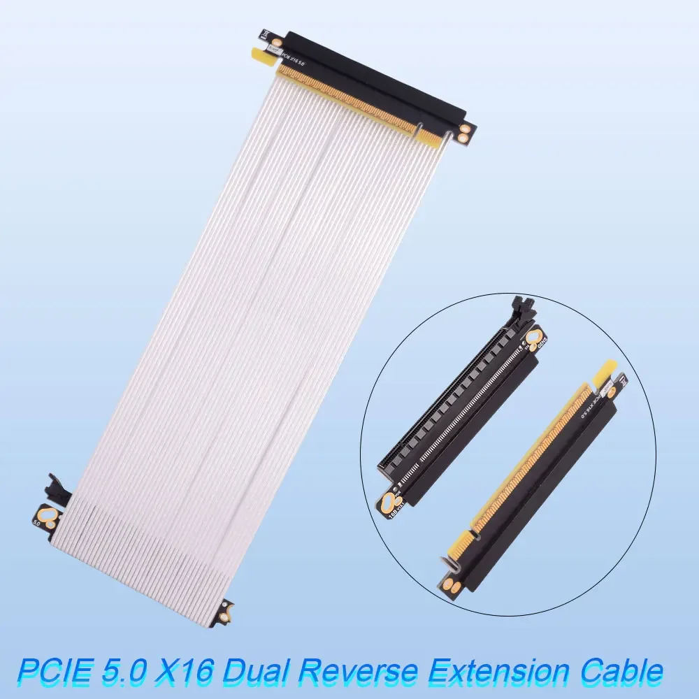 Cable elevador PCI E PCIe 5,0 X16 negro y plateado [RTX5090 RTX4090] PCI Express Gen5 de doble inverso blindado sin pérdidas para servidor ITX - imagen 3