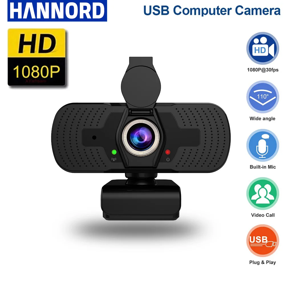 Cámara web Full HD de 1080P, micrófono, transmisión de ordenador, cámara Web USB, grabación de vídeo con cubierta de privacidad para curso en línea en vivo