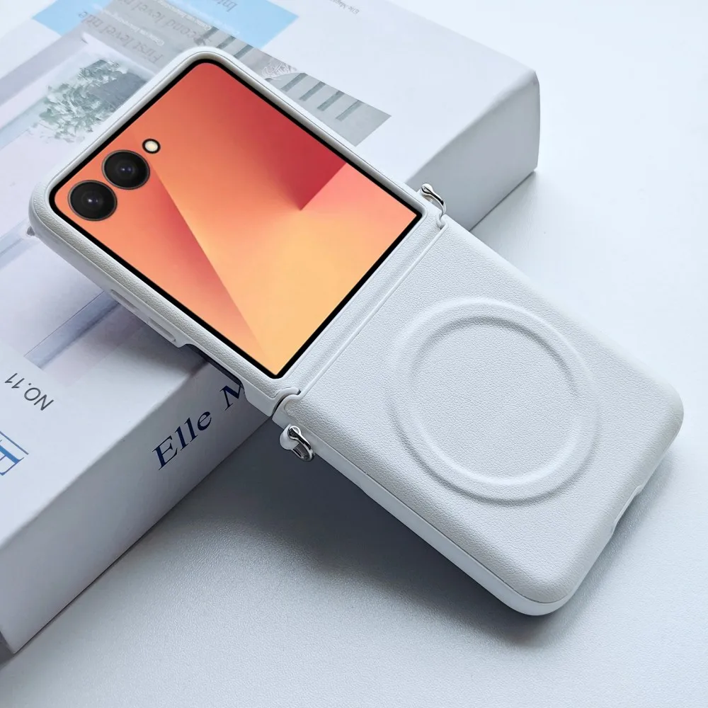 Para Samsung Galaxy Z Flip 7 funda de lujo de cuero PU carga inalámbrica magnética protege la contraportada para Samsung Z Flip 7 6 5 - imagen 5