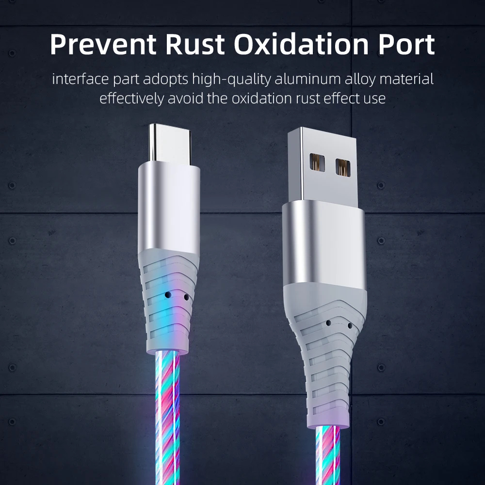 Cable de carga rápida MVQF, Cable LED brillante 6A, Cable de datos Micro USB TypeC, luz Streamer que fluye, Cable USB C LED para iPhone Xiaomi - imagen 5