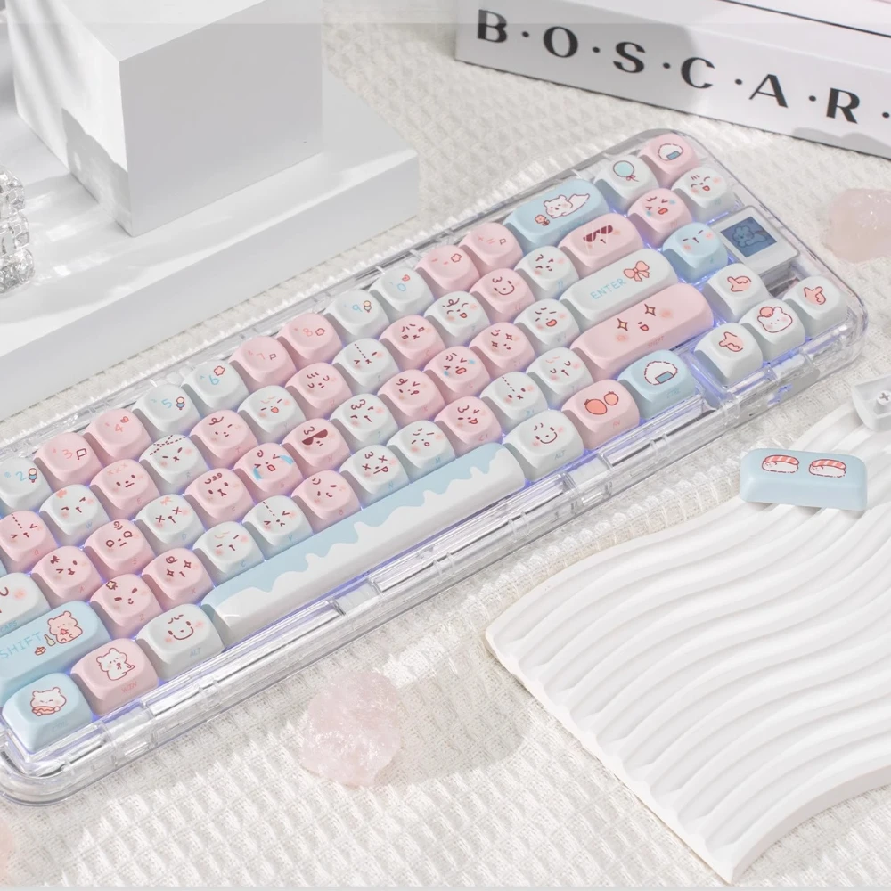 Blue Pink Bear Cute Keycap MOA Profile PBT Five-Sided Sublimation Side Engraved Emoji Keycaps for Mechanical Keyboard Girl Gift - imagen 5