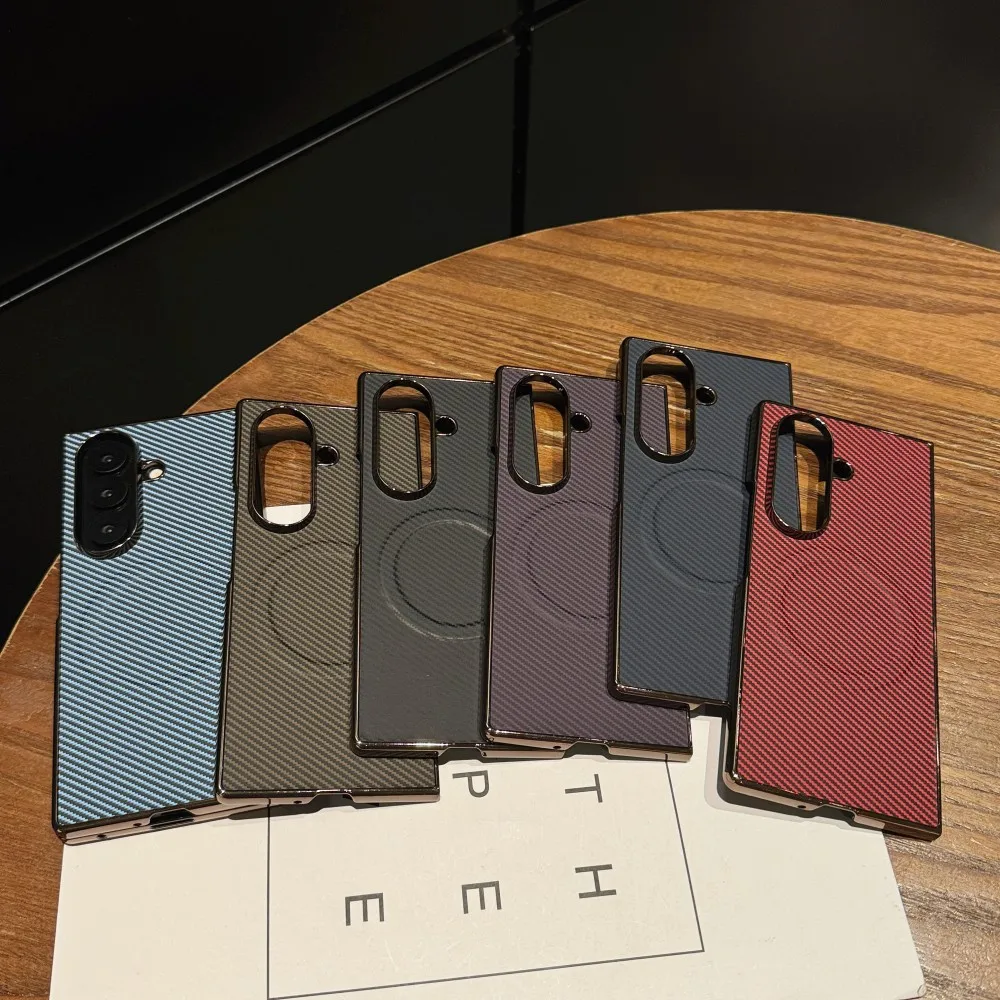 Para Samsung Galaxy Z Fold 7 funda chapada dura de fibra de carbono magnética carga inalámbrica cubierta protectora trasera para Z Fold7 Shell - imagen 3