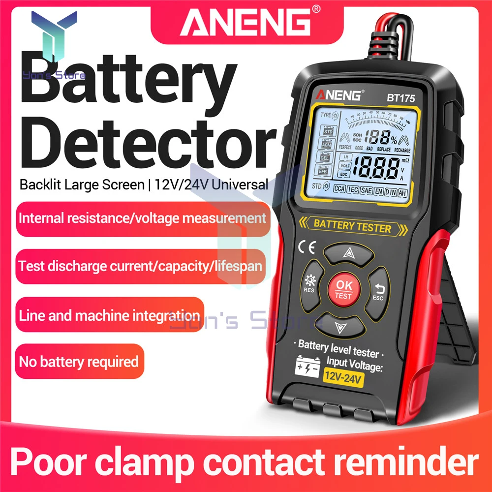 Analizador de batería de plomo-ácido para coche, 12V, 24V, prueba de carga automática ANENG BT175 50 ~ 1999CCA, herramientas de diagnóstico de cargas de circuito de carga - imagen 3