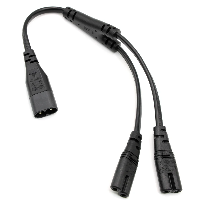 Cable de alimentación dividido IEC 320 C8 macho a 2 x C7 hembra Y de alta calidad, cable IEC de 2 pines figura 8 macho a 2 hembra de aproximadamente 30CM