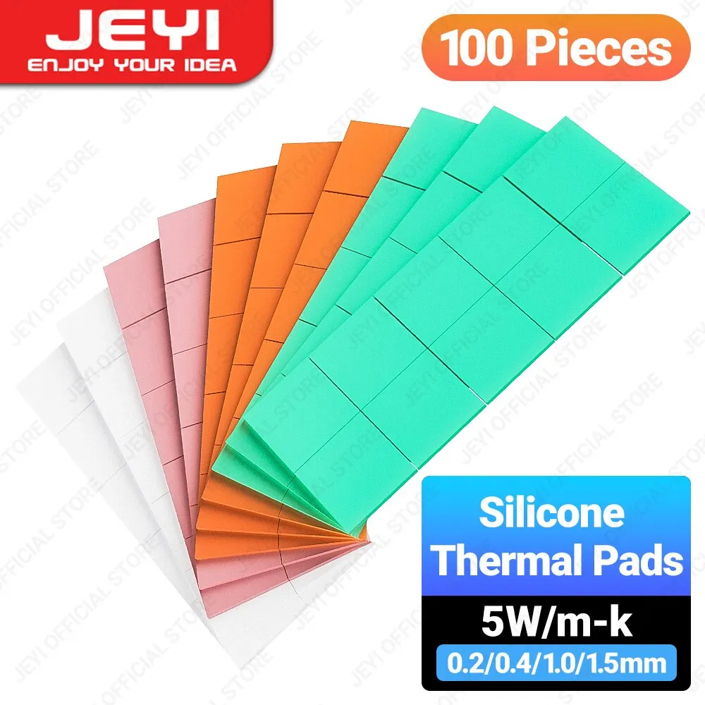 JEYI-Paquete de almohadillas térmicas de silicona conductoras, almohadilla térmica M.2 SSD NVMe NGFF para PC, disipador térmico para ordenador portátil/GPU/CPU/tarjeta gráfica LED, 100 unidades