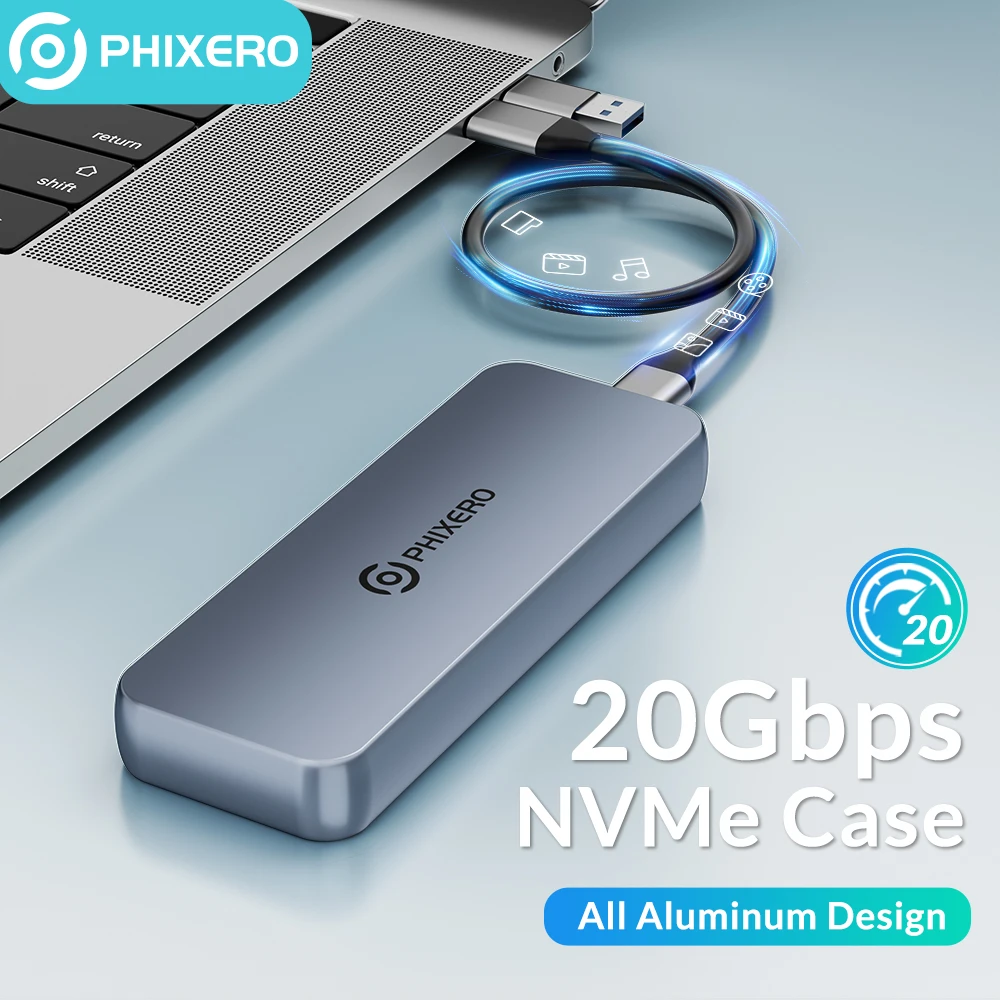 PHIXERO-carcasa de SSD M.2 NVME con chaleco de refrigeración incorporado, carcasa de SSD tipo C de aluminio mejorada para unidad de estado sólido, 20Gbps