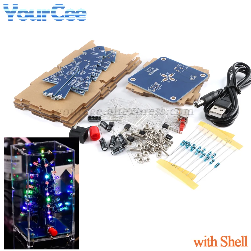 Kit de árbol de Navidad DIY, piezas de producción RGB, árbol de Navidad colorido 3D, circuito de Flash LED, práctica de soldadura, traje de aprendizaje - imagen 4