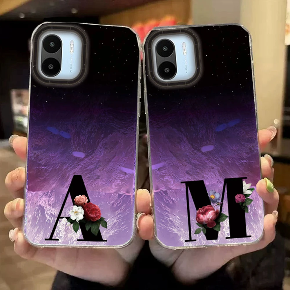Letra negra artística para Xiaomi Redmi A1 A2 10 9A 9C funda de teléfono con patrón de flores para mujeres y niñas funda a prueba de golpes parachoques trasero - imagen 2