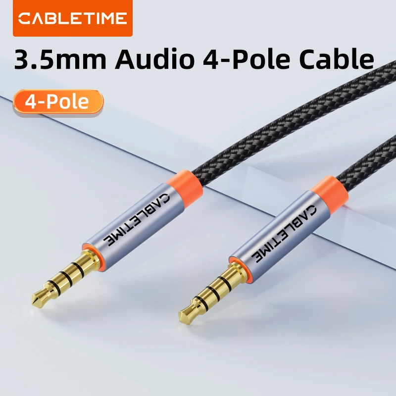 CABLETIME Cable de Audio de 4 polos de 3,5mm TRRS Cable auxiliar de 4 conductores para teléfono auriculares micrófono música de coche Cable de Audio HIFI - imagen 2