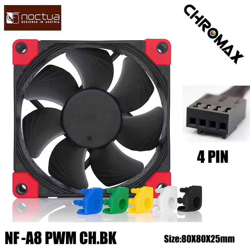 Noctua-ventilador de alta calidad con Control inteligente de temperatura, ventilador silencioso de CPU, alta presión de aire, 3/4 pines, 80mm, PMW, NF-A8, 8CM - imagen 2
