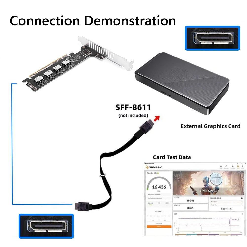 Tarjeta adaptadora M.2 NVME SSD a PCIE X1 de 4/1 puertos desmontable a tarjeta de bifurcación dividida Oculink 1/4 para base de tarjeta gráfica SSD EGPU - imagen 5