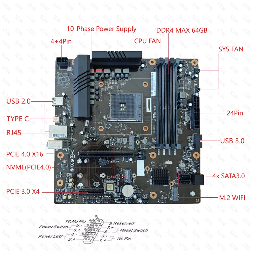 Kit de placa base B550M para juegos con Ryzen 5000 DDR4 Max 64GB 3200MHz compatible con NVME PCIE4.0 X16 4xSATA3.0 M.2 WIFI (NGFF) - imagen 5