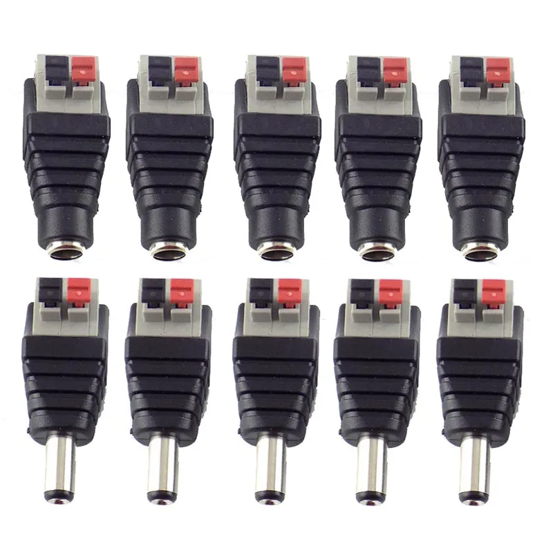 5 uds DC macho + 5 uds conector hembra DC 2,1*5,5mm adaptador de conector de clavija cable A7
