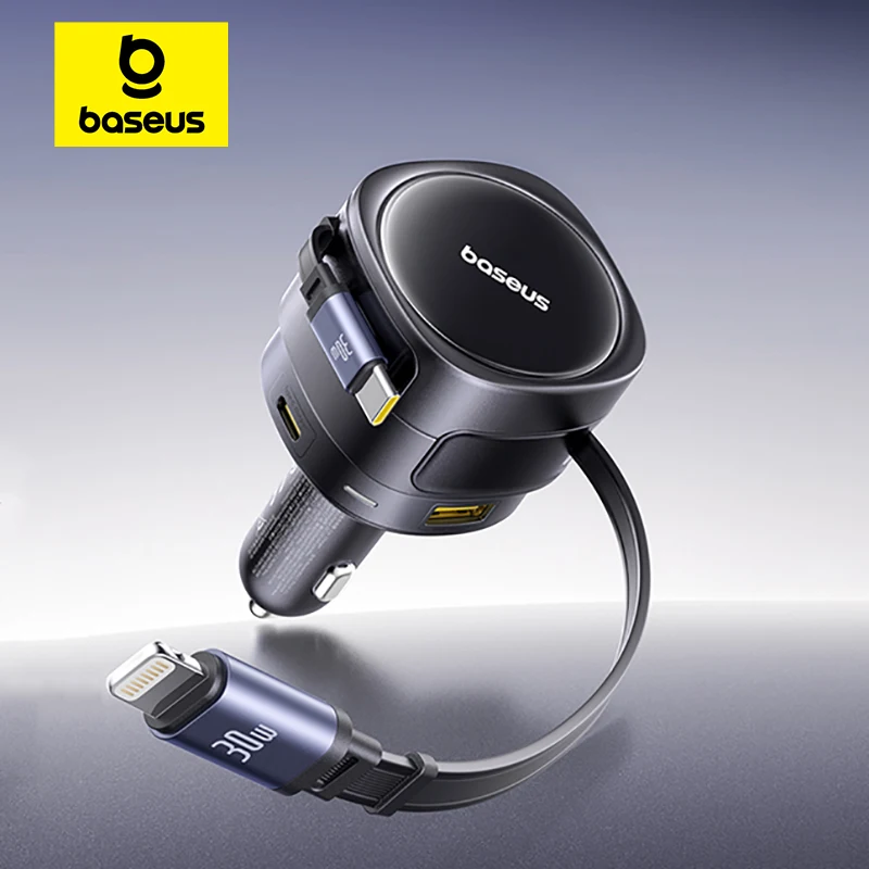 Baseus 90W cargador de coche tipo C iP Cable retráctil Dual cargador de teléfono PD QC SCP AFC PPS carga rápida para iPhone Samsung Xiaomi - imagen 2