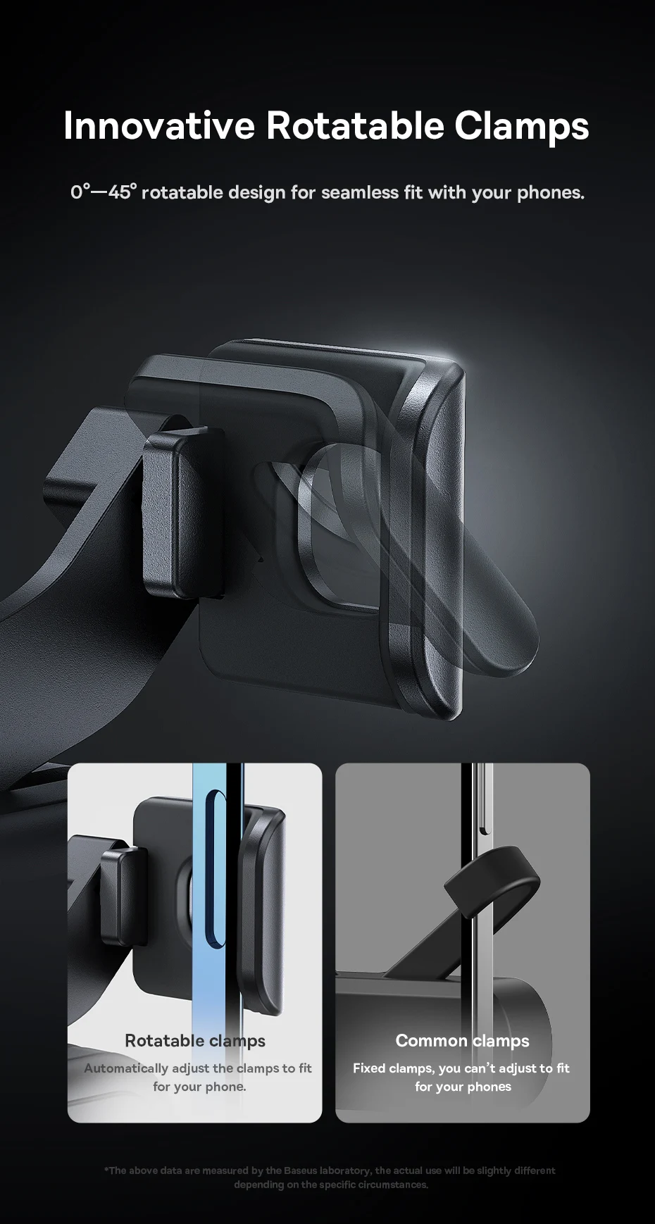 Un anuncio en blanco y negro para abrazaderas giratorias innovadoras