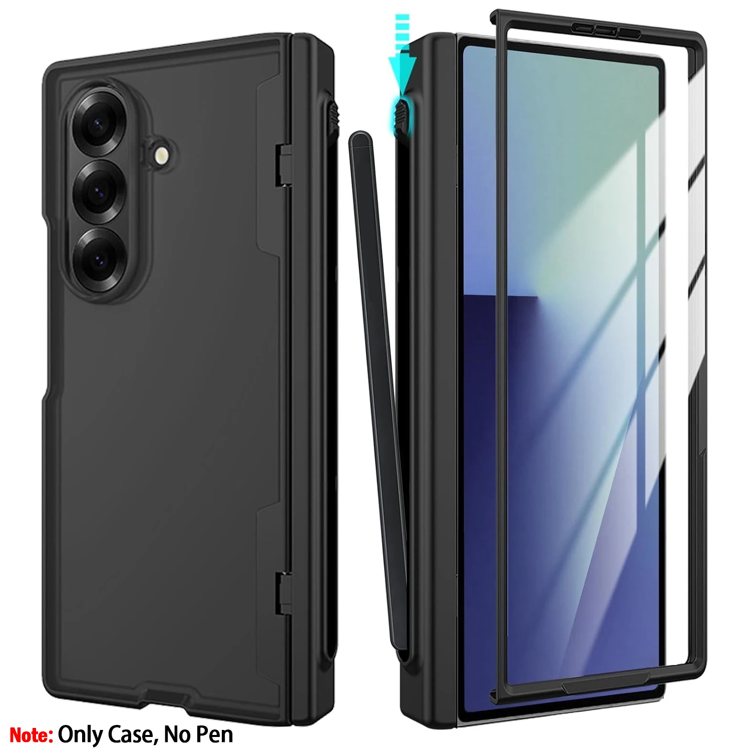 Z Fold 7 Funda con soporte para ranura para bolígrafo con bisagra para Samsung Galaxy Z Fold 7, Funda a prueba de golpes, Protector de pantalla de cristal frontal, Funda (sin bolígrafo) - imagen 2