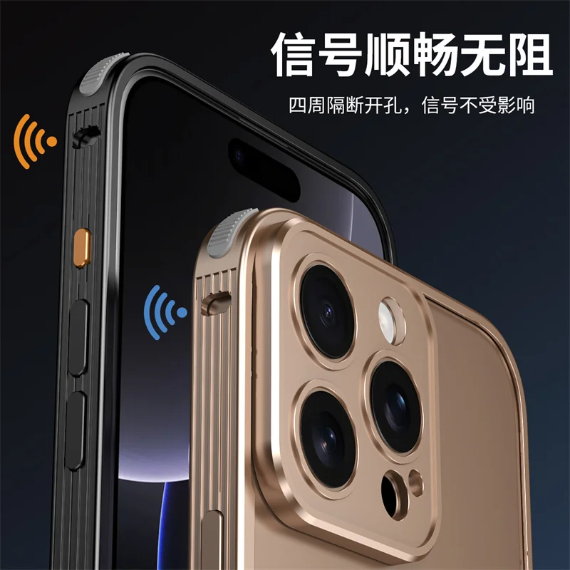 Para iPhone 12 13 14 15 16 17 Pro Max Plus marco de aleación de aluminio de aviación parachoques funda de teléfono protección de lente de Metal cubierta a prueba de golpes - imagen 5