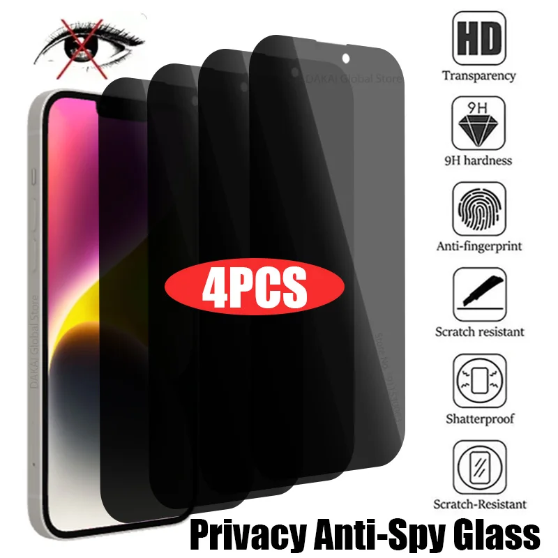 Protector de pantalla de privacidad para iPhone, vidrio templado antiespía para iPhone 14, 13, 11, 12, 15 Pro Max Mini, 15, 14 Plus, XR, XS, SE 2020, 4 unidades - imagen 2