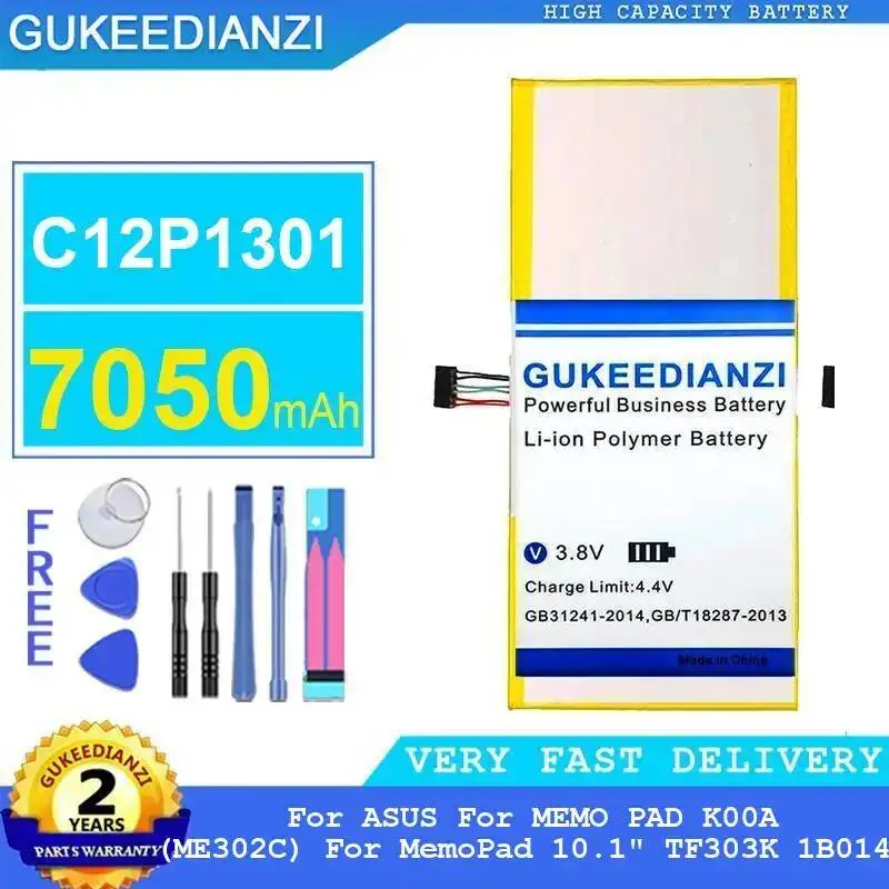 Batería para tableta C12P1301, alta eficiencia, 7050Mah, segura para Asus Memo Pad K00A ME302C Memopad 10,1 "TF303K 1B014A