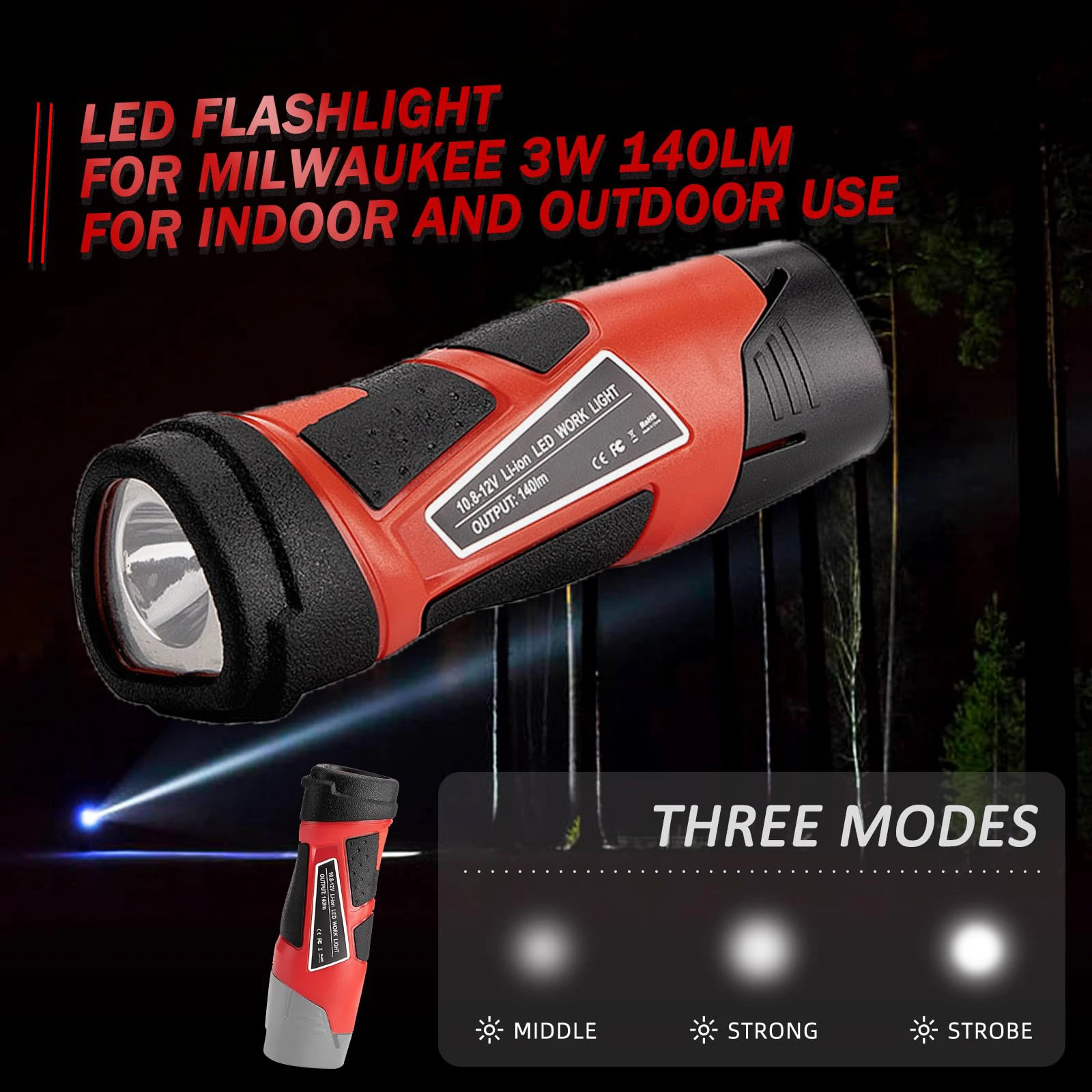 Linterna de mano de 3W y 140LM, luz de trabajo para Milwaukee, Bosch Makita, baterías de iones de litio de 10,8-12V, luz LED para trabajo nocturno