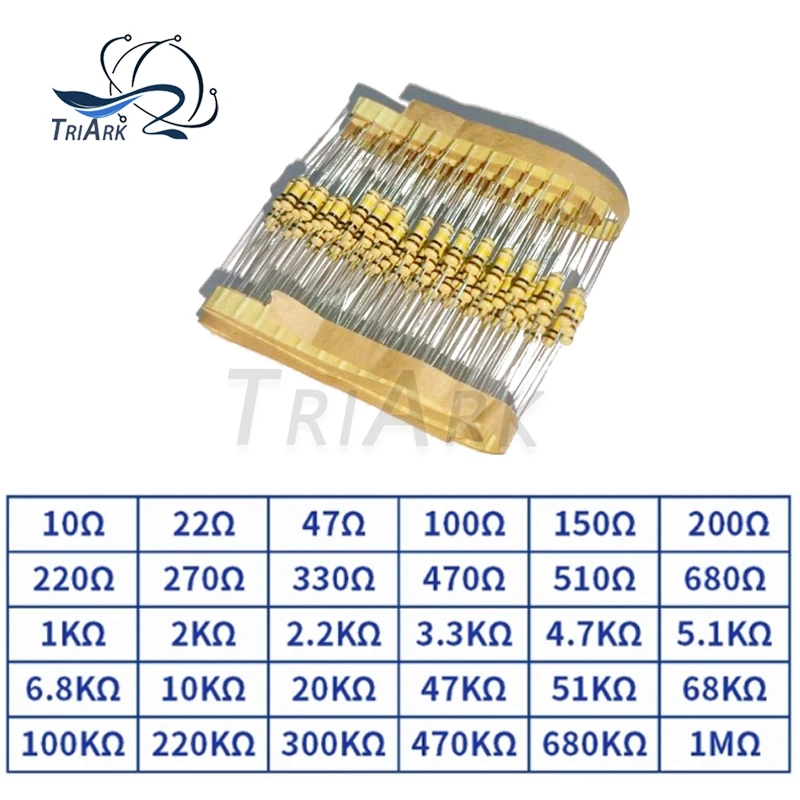600 unids/set 30 tipos 1/2W 5% resistencia película metálica paquete de resistencias Kit surtido 10R 47R 100R 470R 680R 1K 10K 100K 1M resistencias - imagen 2