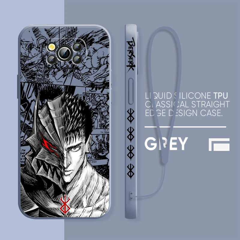 Anime Cool Berserk Guts para Xiaomi Poco cubierta para X4 X3 F4 NFC M6 M5 M4 M3 GT S Pro 4G 5G funda de teléfono de cuerda izquierda líquida - imagen 4