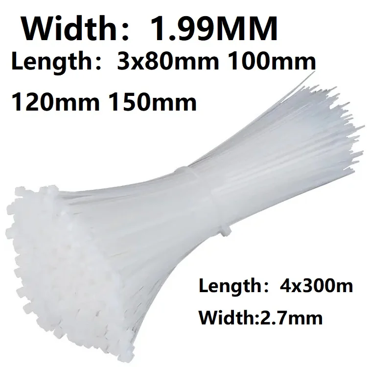 100 Uds. Corbata de nailon de plástico autoblocante, envolturas con cremallera blanca, juego de bridas para cables de nailon, 3x80/100/120/150/200 4x300, bucle de anillo de sujeción - imagen 2