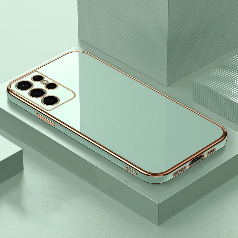 Funda 6D chapada en TPU suave para Samsung Galaxy S22 Ultra S24 S23 S21 S20 FE S10 Note 20 10 Plus A35 M33 Funda de silicona de lujo