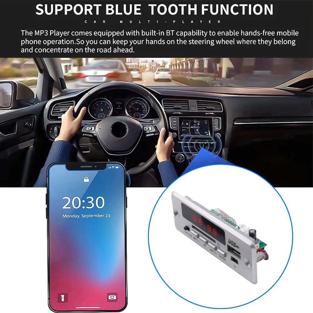 Placa decodificadora MP3 con Bluetooth 5,0, módulo de Audio de 12V, reproductor de MP3 para coche, altavoz de música para vehículos, MP3, USB, FM, tarjeta de Radio TF - imagen 4