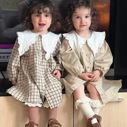 Vestido Infantil de Verano en Lino y Algodón con Cuello Vuelto