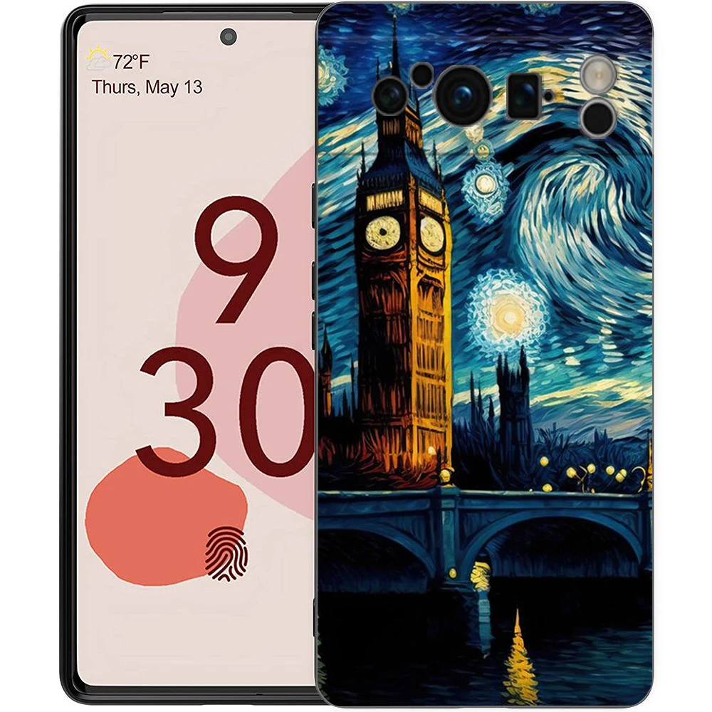 Funda de teléfono para Google Pixel 8 7 6 Pro 8A 7A 6A TPU carcasa de silicona suave a prueba de golpes cubierta negra noche estrellada van gogh - imagen 5