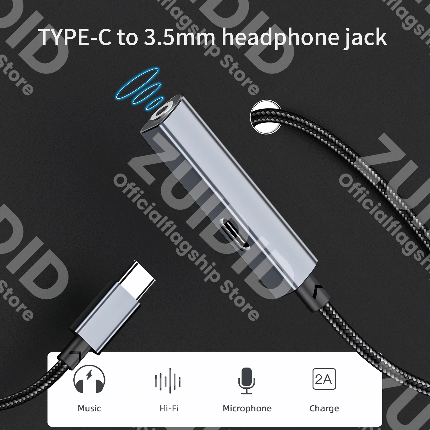 Adaptador de Audio USB C 2 en 1 a 3,5mm/tipo C, convertidor de auriculares auxiliar, 2A, carga rápida, 16 bits/48KHz, DAC, 15 para iPhone, iPad y Samsung - imagen 3