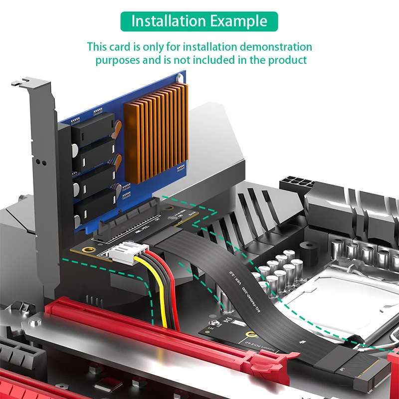Nuevo Cable elevador PCIE 4,0 X4 PCI Express 4,0 X4 90 grados a M.2 NVME Cable de extensión PCI-E GEN4 20CM extensor de fuente de alimentación de 4 pines - imagen 4