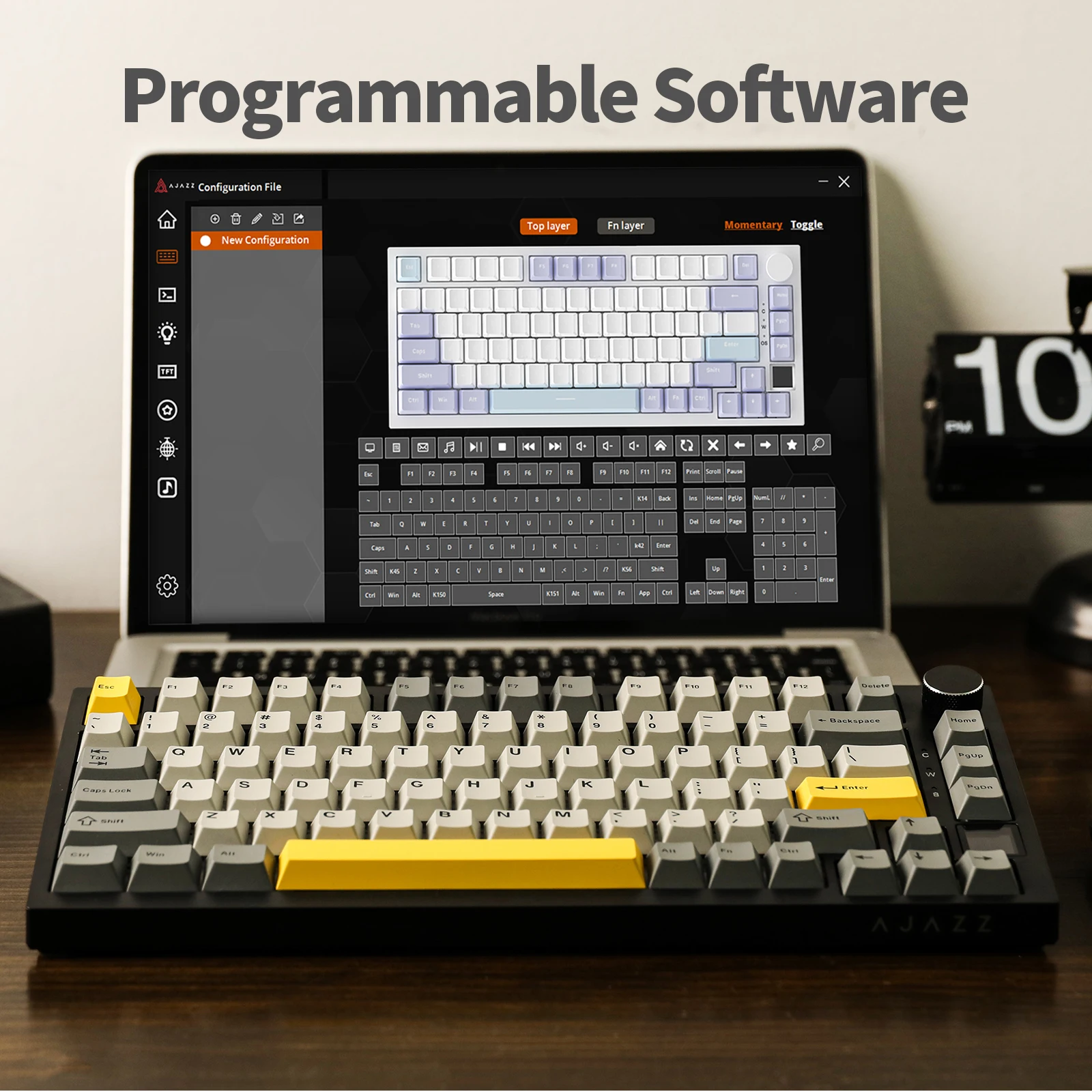 Ajazz AK820 Pro 75% Teclado mecánico con cable inalámbrico/tipo C Bluetooth 5,1/2,4G montado en junta con pantalla TFT para Mac/Win - imagen 5