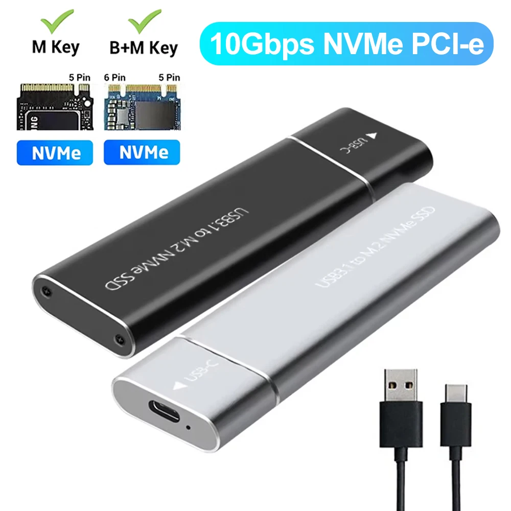 Caja USB3.1 M.2 SSD, funda móvil compatible con protocolo NVME M.2 NVMe a adaptador USB, funda de disco duro externo para teléfono portátil SSD