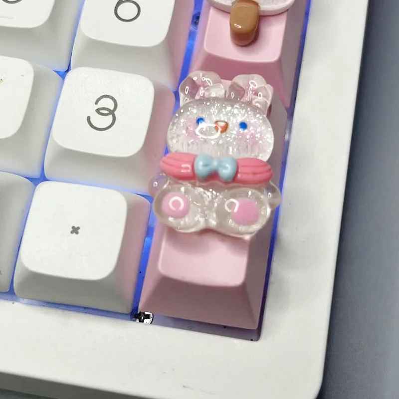 Teclas transparentes de hielo personalizadas a mano, tapa de teclado mecánico, lindo ESC, conejo, eje cruzado - imagen 2