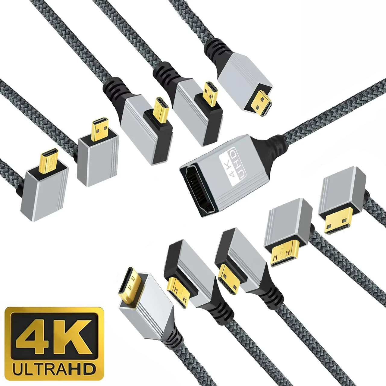 Adaptador Mini/Micro HDMI de 90 grados, compatible con HDMI 2,0, Cable trenzado 4K para cámara DSLR, videocámara, Monitor, HDTV