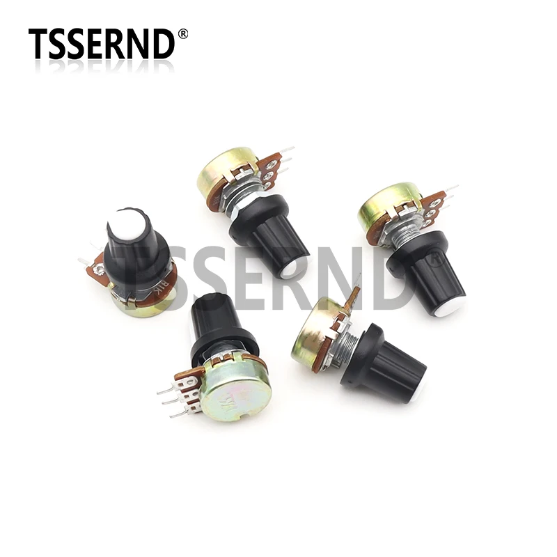 5 juegos WH148 1K 10K 20K 50K 100K 500K Ohm 15mm resistencia de potenciómetro giratorio cónico lineal de 3 pines para Arduino con tapa blanca AG2 - imagen 5