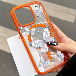 Para Magsafe caja de teléfono con patrón de mariposa de carga inalámbrica para iPhone 17 16 15 14 13 12 11 Pro Max 16 Plus Air 17 cubierta magnética