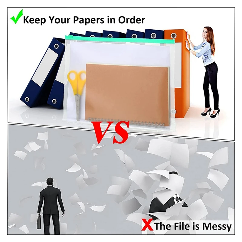 Bolsas de hojas sueltas impermeables, 40 piezas, tamaño A4, con cremallera, para 3 anillas - imagen 5