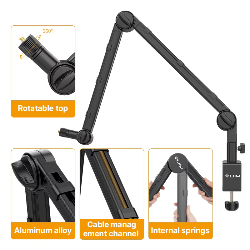 VIJIM LS25 abrazadera C soporte de luz de escritorio Flexible soporte de micrófono brazo de pluma en vivo con cabeza de bola de 1/4 "3/8" 5/48 "para teléfono inteligente DSLR - imagen 2