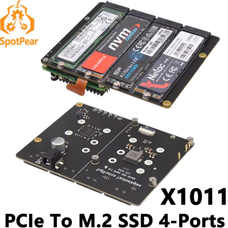 X1011 Raspberry Pi5 PCIe a M.2 NVMe Placa SSD de 4 puertos HAT Pi 5 Cuatro veces 2280 - imagen 2