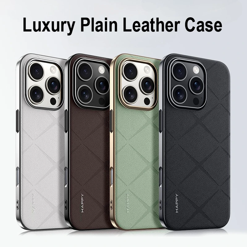 Para iPhone 16 Pro Max, 16 Pro Funda de lujo de cuero PU liso + cubierta protectora ultrafina de PC galvanizada para iPhone16 - imagen 2