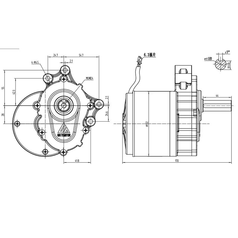 Motor de cepillo de baja velocidad de 250w, 24v, 75rpm o 120rpm, eje más largo de 44mm, diámetro del eje de 17mm, silla de ruedas, motor cepillado de engranaje CC usado, - imagen 3