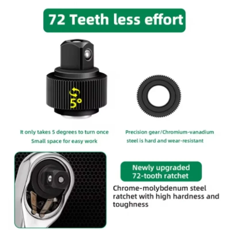 Juego de llaves con mango de trinquete, herramientas de reparación de trinquete de 1/4 ", 3/8", herramientas manuales de reparación de automóviles, manguitos de llave, caja de herramientas de cabeza, 15/21 Uds. - imagen 4