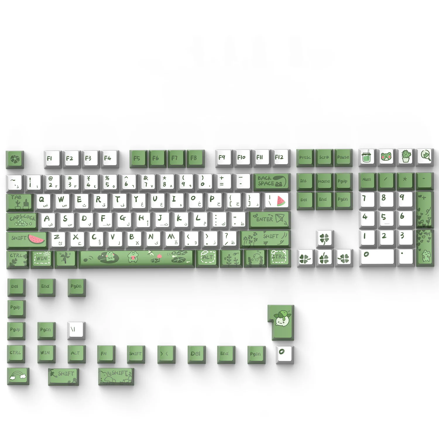 129 teclas Frog Keycaps árabe ruso coreano OEM altura 5 tinte lateral Sub PBT teclado mecánico verde AULA F75 AKKO FUN60 PRO Ajaz