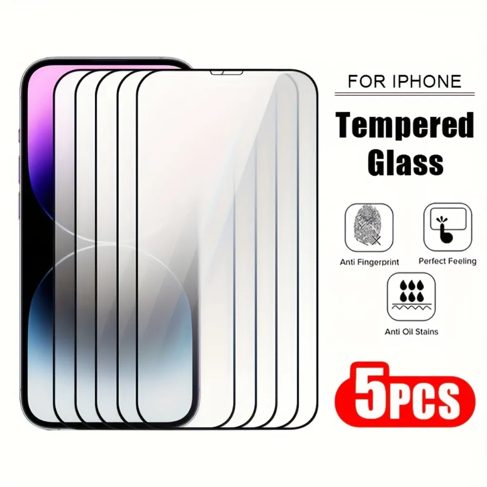 Protector de pantalla de teléfono de vidrio templado, 5 uds., para IPhone 17 16 Pro Max 14 15 Plus 13 12 11 Pro Mini X XR XS Max 7 8 Plus