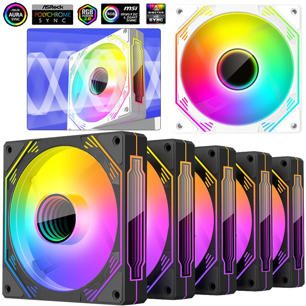 Ventilador enfriador de carcasa de ordenador, dispositivo silencioso de 120mm, 12V, 4 pines, PWM, ARGB, efecto de luz de espejo cíclico, PWM, 800 a 1800RPM - imagen 2