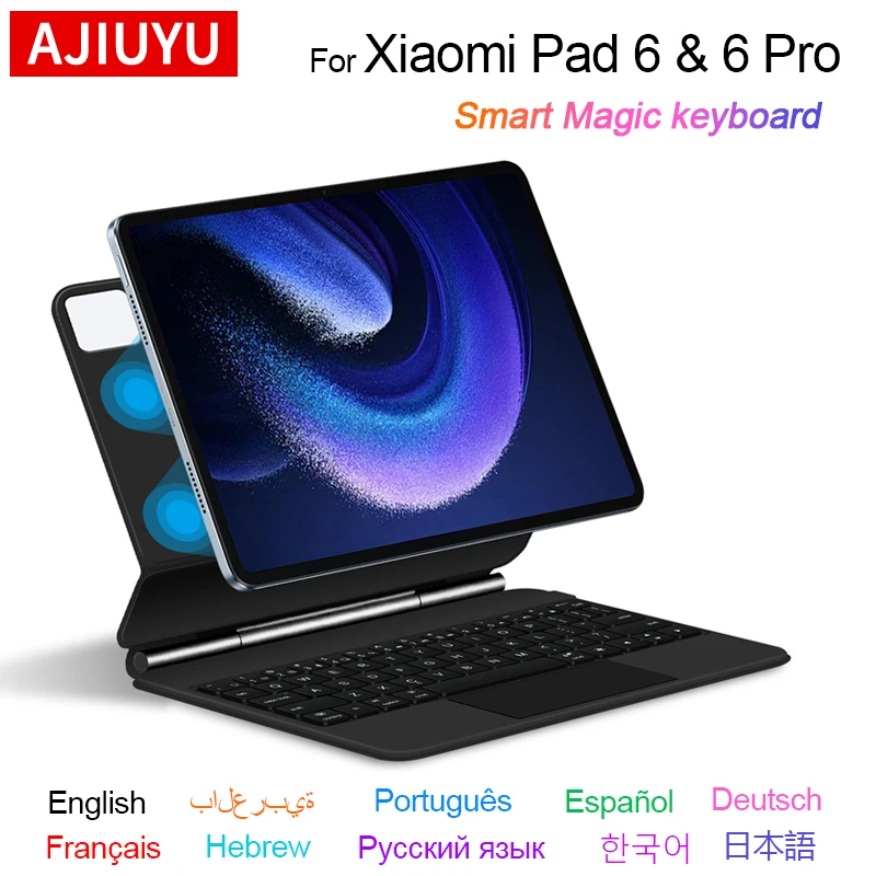 Teclado mágico AJIUYU para Xiaomi Mi Pad 6 Pro 11 "MiPad 6 6Pro funda con teclado TrackPad inteligente magnético árabe español portugués